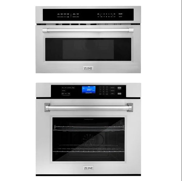 ZLINE STAINLESS STEEL 30 IN. BUILT-IN CONVECTION MICROWAVE OVEN AND 30 IN. SINGLE WALL OVEN WITH SELF CLEAN (2KP-MW30-AWS30)