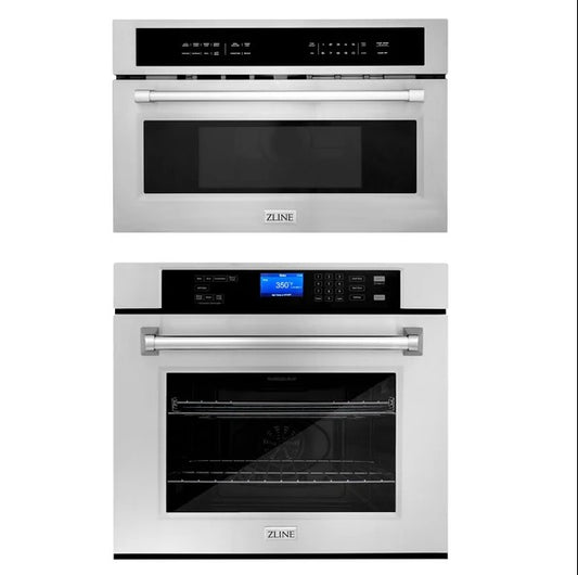 ZLINE STAINLESS STEEL 30 IN. BUILT-IN CONVECTION MICROWAVE OVEN AND 30 IN. SINGLE WALL OVEN WITH SELF CLEAN (2KP-MW30-AWS30)