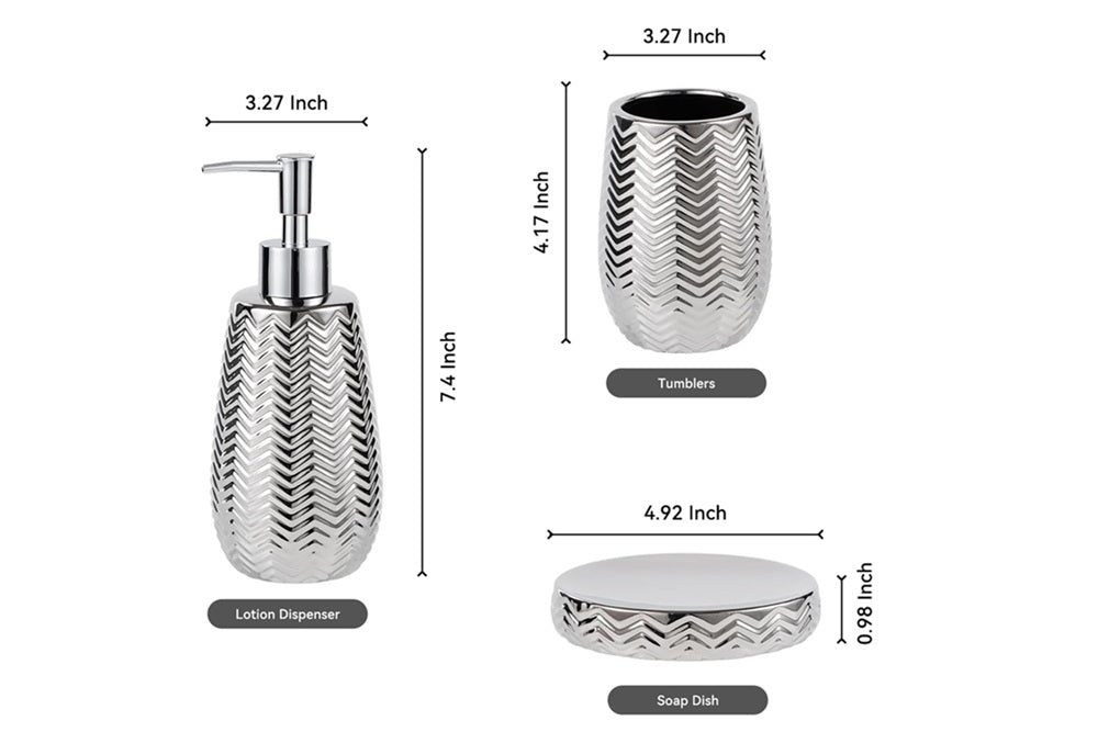 CERAMICS SILVER BATHROOM ACCESSORIES SET OF 3