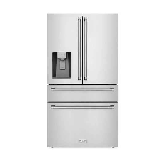 ZLINE 36" 21.6 CU. FT. 4-DOOR FRENCH DOOR REFRIGERATOR WITH WATER AND ICE DISPENSER AND WATER FILTER IN FINGERPRINT RESISTANT STAINLESS STEEL (RFM-W-WF-36)