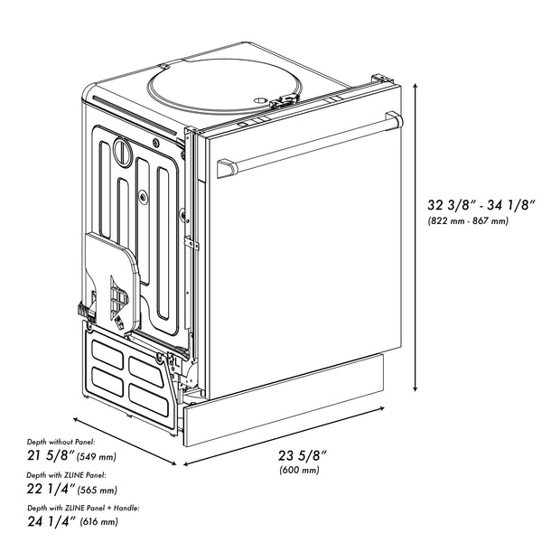 ZLINE 24 IN. TOP CONTROL DISHWASHER WITH STAINLESS STEEL TUB AND TRADITIONAL STYLE HANDLE, 52DBA (DW-24)