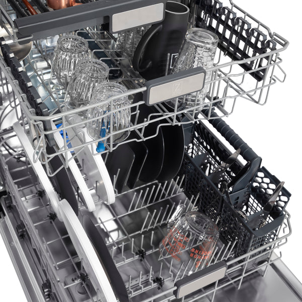 DWMTZ-SN-24-G ZLINE AUTOGRAPH EDITION 24" 3RD RACK TOP TOUCH CONTROL TALL TUB DISHWASHER IN DURASNOW STAINLESS STEEL WITH GOLD ACCENT HANDLE, 45DBA (DWMTZ-SN-24)