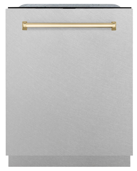 DWMTZ-SN-24-G ZLINE AUTOGRAPH EDITION 24" 3RD RACK TOP TOUCH CONTROL TALL TUB DISHWASHER IN DURASNOW STAINLESS STEEL WITH GOLD ACCENT HANDLE, 45DBA (DWMTZ-SN-24)