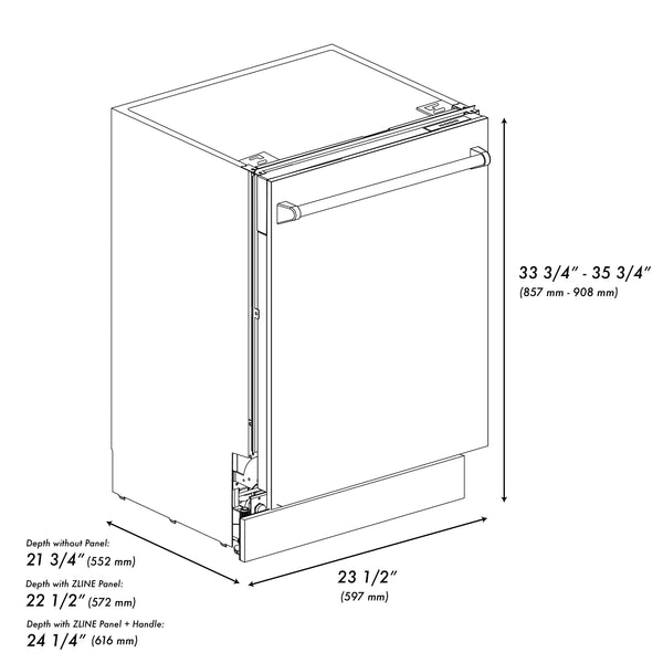 DWV-24 ZLINE 24" TALLAC SERIES 3RD RACK DISHWASHER IN CUSTOM PANEL READY WITH STAINLESS STEEL TUB, 51DBA (DWV-24)