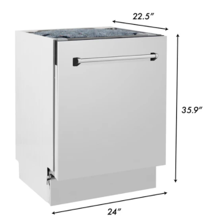 ZLINE Autograph Edition 24 in. Tallac Series 3rd Rack Top Control Built-In Tall Tub Dishwasher in Stainless Steel with Champagne Bronze Handle, 51dBa (DWVZ-304-24-CB)