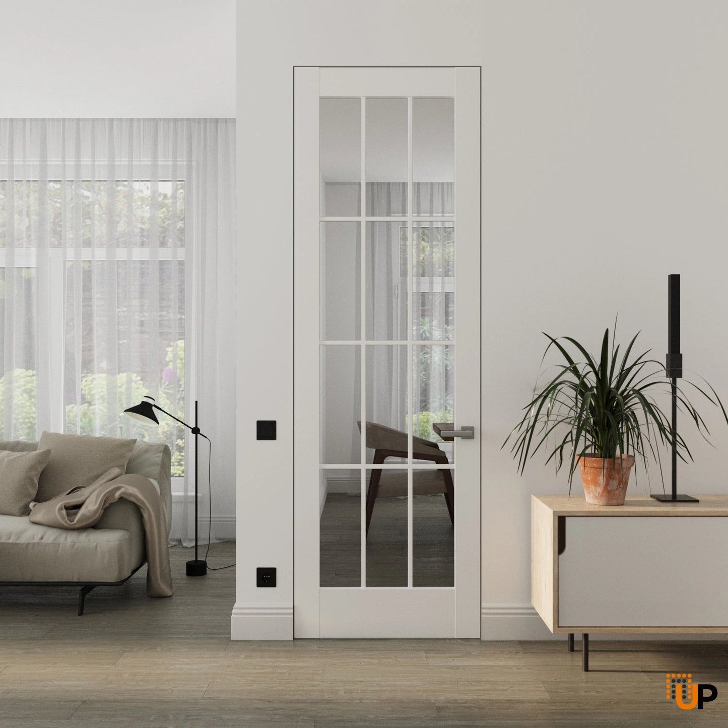 Felicia 3355 White Silk, Single swing modern interior frameless doors with clear glass
