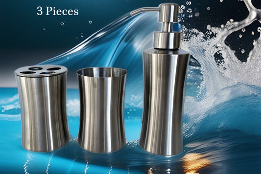 BATHROOM SOAP DISPENSER SET 3 PIECES - STAINLESS STEEL