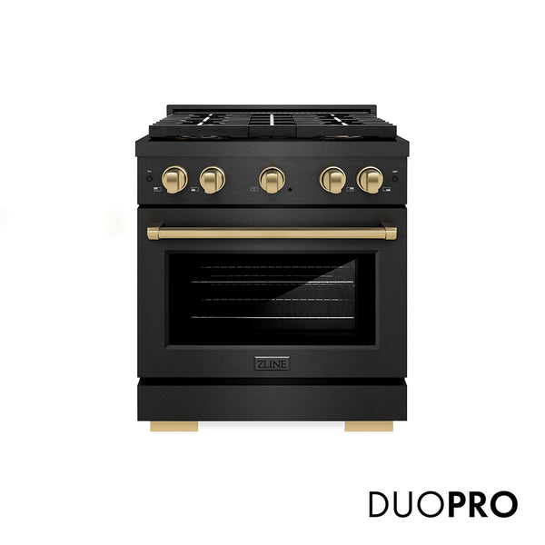 ZLINE Autograph Edition 30 in. 4.2 cu. ft. Paramount Gas Range with 4 Burner DuoPro™ Cooktop and Convection Gas Oven in Black Satin Stainless Steel