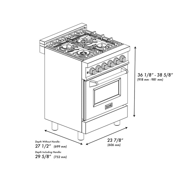 ZLINE 24" 2.8 cu. ft. Range with Gas Stove and Gas Oven in Stainless Steel (RG24)