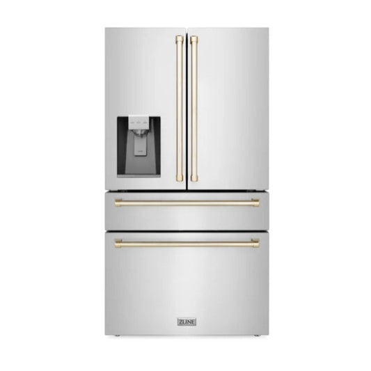 ZLINE 36" AUTOGRAPH EDITION 21.6 CU. FT FREESTANDING FRENCH DOOR REFRIGERATOR WITH WATER AND ICE DISPENSER IN FINGERPRINT RESISTANT STAINLESS STEEL WITH ACCENTS (RFMZ-W-36-G)