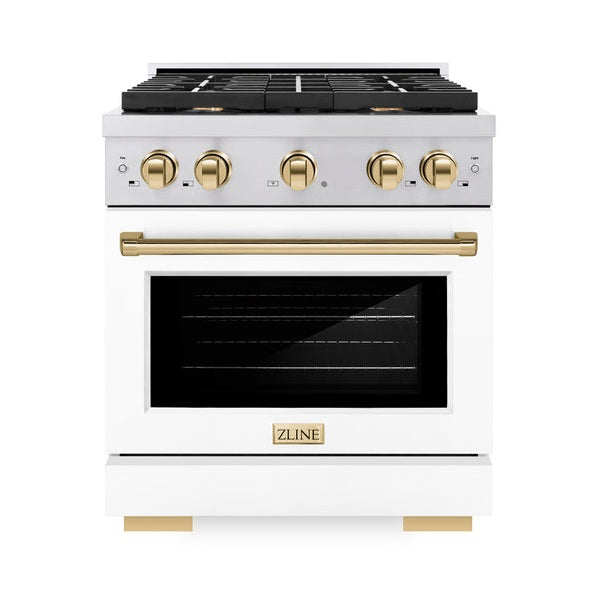 ZLINE Autograph Edition 30 in. 4.2 cu. ft. Paramount Gas Range with 4 Burner Cooktop and Convection Gas Oven Polished Gold Accents (SGRZ)