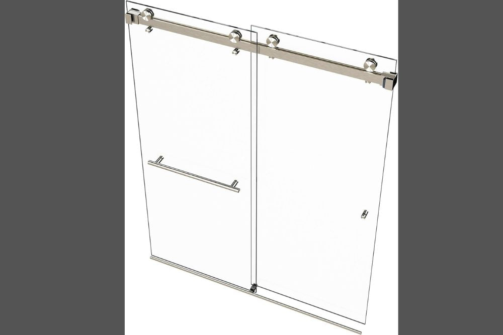 VITRA-200 56.5-59" W x 78" H Frameless Shower Door, Double Sliding with 3/8" Clear Tempered Glass (Brushed Nickel)