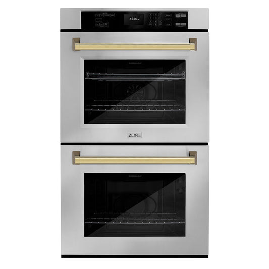 WADZ-30-G ZLINE 30 IN. AUTOGRAPH EDITION PROFESSIONAL TRUE CONVECTION DOUBLE WALL OVEN WITH AIR FRY AND SELF CLEAN IN STAINLESS STEEL WITH POLISHED GOLD HANDLES
