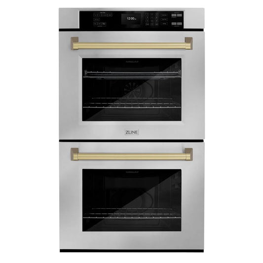 WADZ-30-CB ZLINE 30 IN. AUTOGRAPH EDITION PROFESSIONAL TRUE CONVECTION DOUBLE WALL OVEN WITH AIR FRY AND SELF CLEAN IN STAINLESS STEEL WITH CHAMPAGNE BRONZE HANDLES