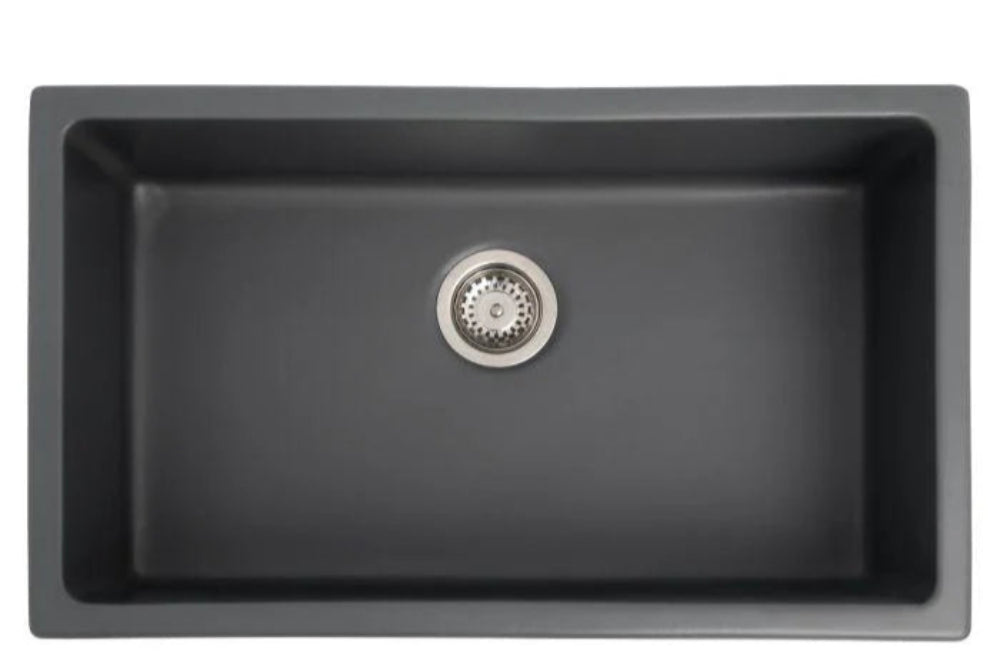 ZLINE 30" ROME DUAL MOUNT SINGLE BOWL FIRECLAY KITCHEN SINK CHARCOAL GREY WITH BOTTOM GRID (FRC5124-CL-30)