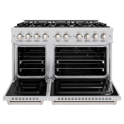 ZLINE 48 in. 6.7 cu. ft. Classic Double Oven Gas Range with 8 Burner Cooktop in Stainless Steel