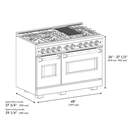 ZLINE 48 in. 6.7 cu. ft. Classic Double Oven Gas Range with 8 Burner Cooktop in Stainless Steel