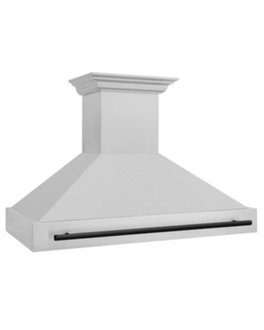 ZLINE Autograph Edition 48 in. Satin Stainless Steel Wall Mount Range Hood with Matte Black Handle (8654SNZ-48-MB)