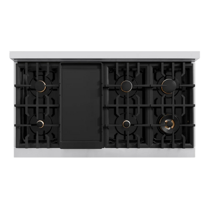 ZLINE Autograph Edition 48 in. 6.7 cu. ft. Classic Double Oven Gas Range with 8 Burner Cooktop in Stainless Steel with Matte Black Accents