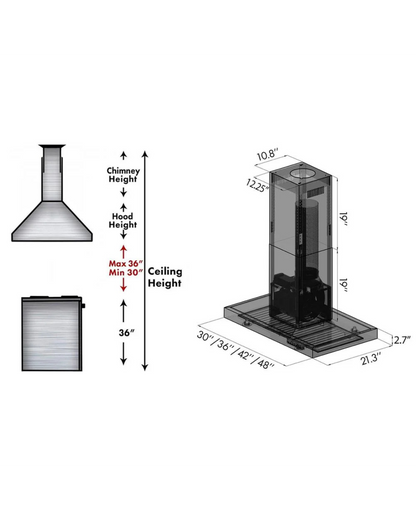 ZLINE 48 in. Convertible Vent Island Mount Range Hood in Stainless Steel (KE2i-48)