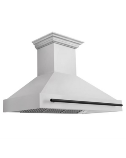 ZLINE Autograph Edition 48 in. Satin Stainless Steel Wall Mount Range Hood with Matte Black Handle (8654SNZ-48-MB)