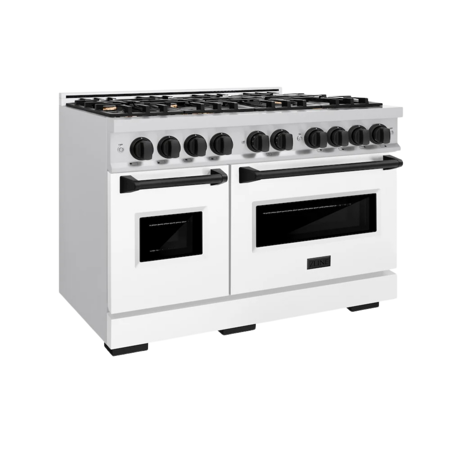 ZLINE Autograph Edition 48 in. 6.7 cu. ft. Classic Double Oven Gas Range with 8 Burner Cooktop in Stainless Steel with Matte Black Accents