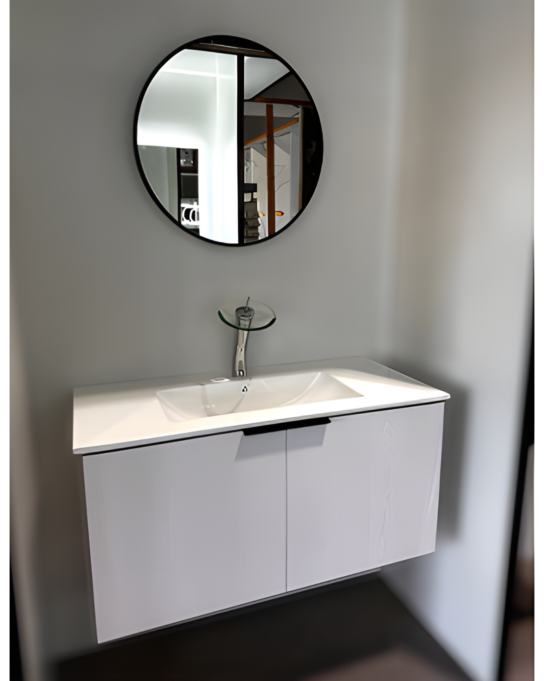 36 inch floating bathroom vanity set with sink and mirror