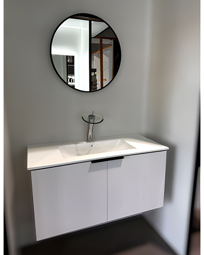 36 inch floating bathroom vanity set with sink and mirror