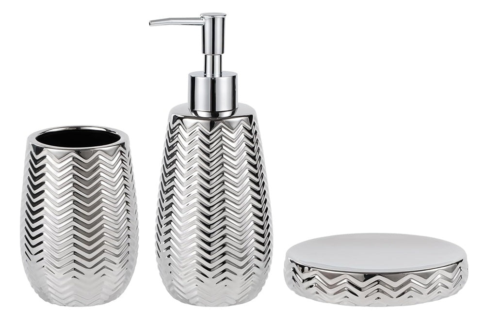 CERAMICS SILVER BATHROOM ACCESSORIES SET OF 3
