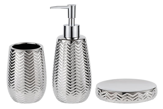 CERAMICS SILVER BATHROOM ACCESSORIES SET OF 3