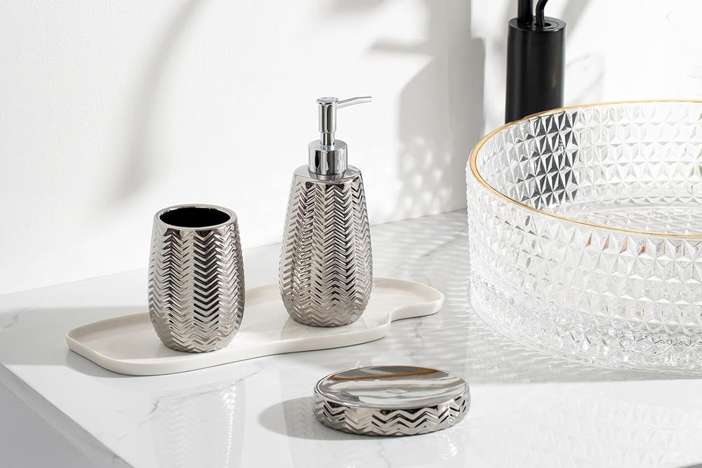 CERAMICS SILVER BATHROOM ACCESSORIES SET OF 3