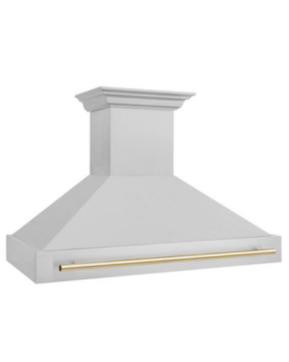 ZLINE Autograph Edition 48 in. Satin Stainless Steel Wall Mount Range Hood with Polished Gold Handle (8654SNZ-48-G)