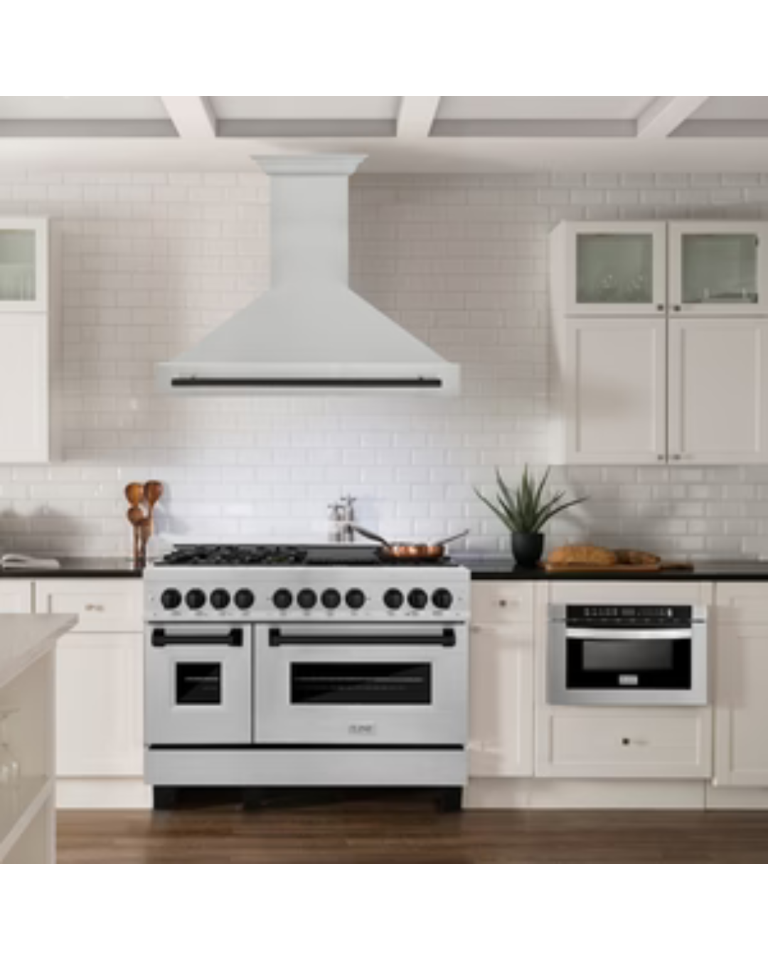 ZLINE Autograph Edition 48 in. Satin Stainless Steel Wall Mount Range Hood with Matte Black Handle (8654SNZ-48-MB)