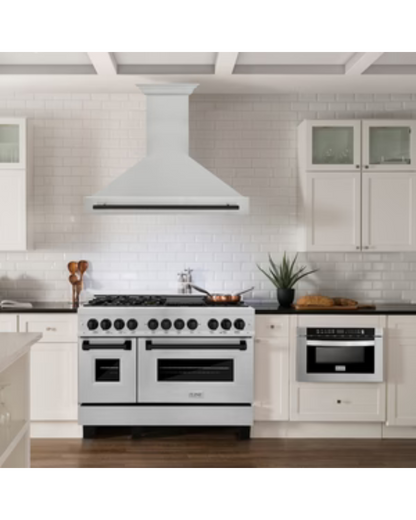 ZLINE Autograph Edition 48 in. Satin Stainless Steel Wall Mount Range Hood with Matte Black Handle (8654SNZ-48-MB)