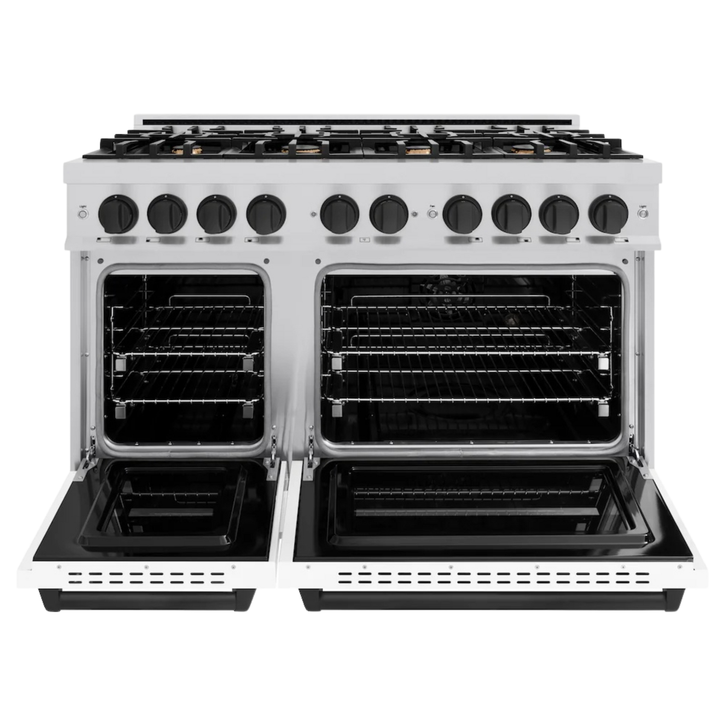 ZLINE Autograph Edition 48 in. 6.7 cu. ft. Classic Double Oven Gas Range with 8 Burner Cooktop in Stainless Steel with Matte Black Accents