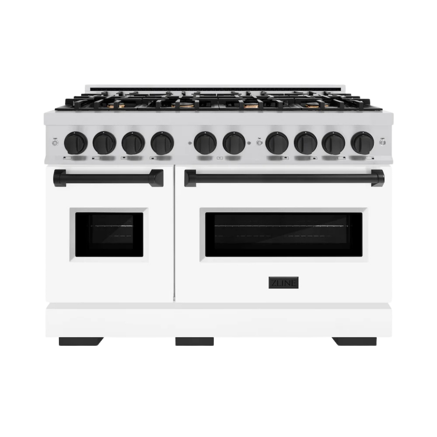 ZLINE Autograph Edition 48 in. 6.7 cu. ft. Classic Double Oven Gas Range with 8 Burner Cooktop in Stainless Steel with Matte Black Accents