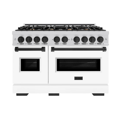 ZLINE Autograph Edition 48 in. 6.7 cu. ft. Classic Double Oven Gas Range with 8 Burner Cooktop in Stainless Steel with Matte Black Accents
