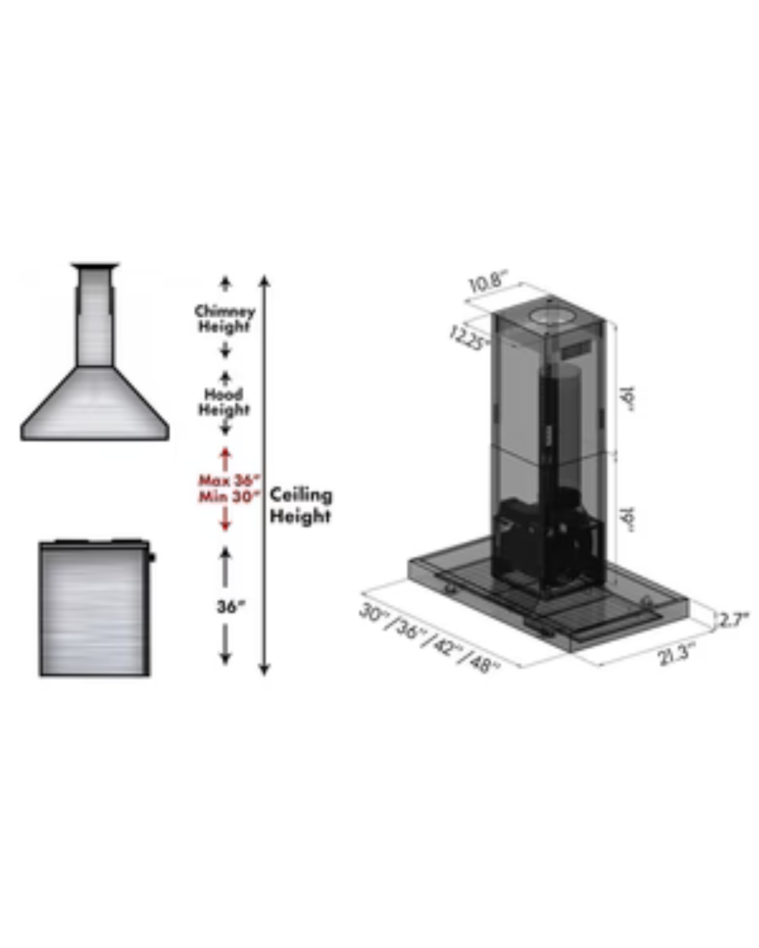 ZLINE 42 in. Convertible Vent Island Mount Range Hood in Stainless Steel (KE2i-42)