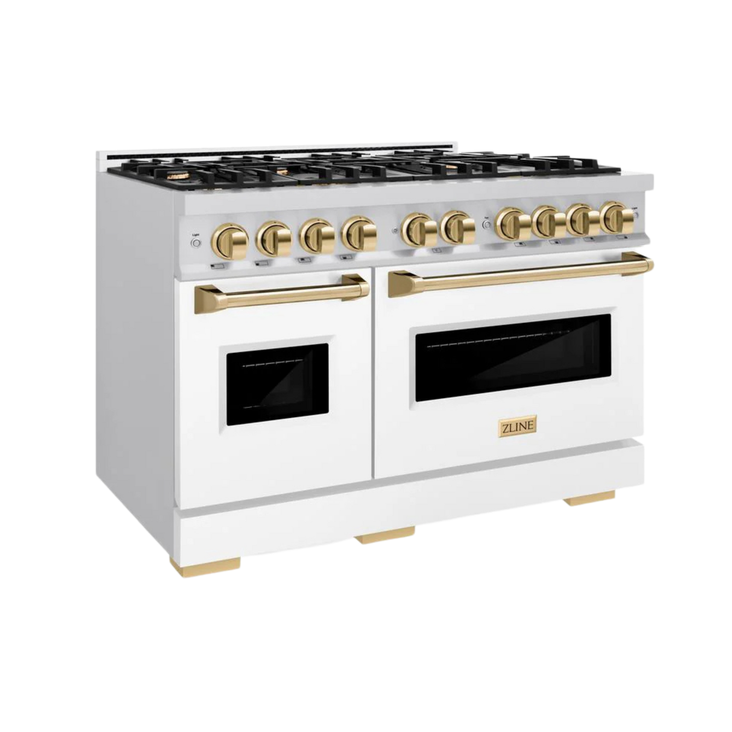 ZLINE Autograph Edition 48 in. 6.7 cu. ft. Classic Double Oven Gas Range with 8 Burner Cooktop in Stainless Steel with Polished Gold Accents
