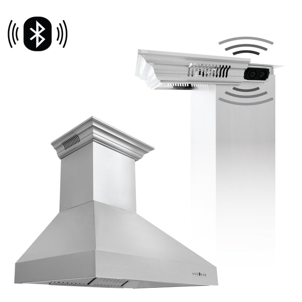 48" ZLINE CrownSound™Ducted Vent Wall Mount Range Hood in Stainless Steel with Built-in Bluetooth Speakers (667CRN-BT-48)