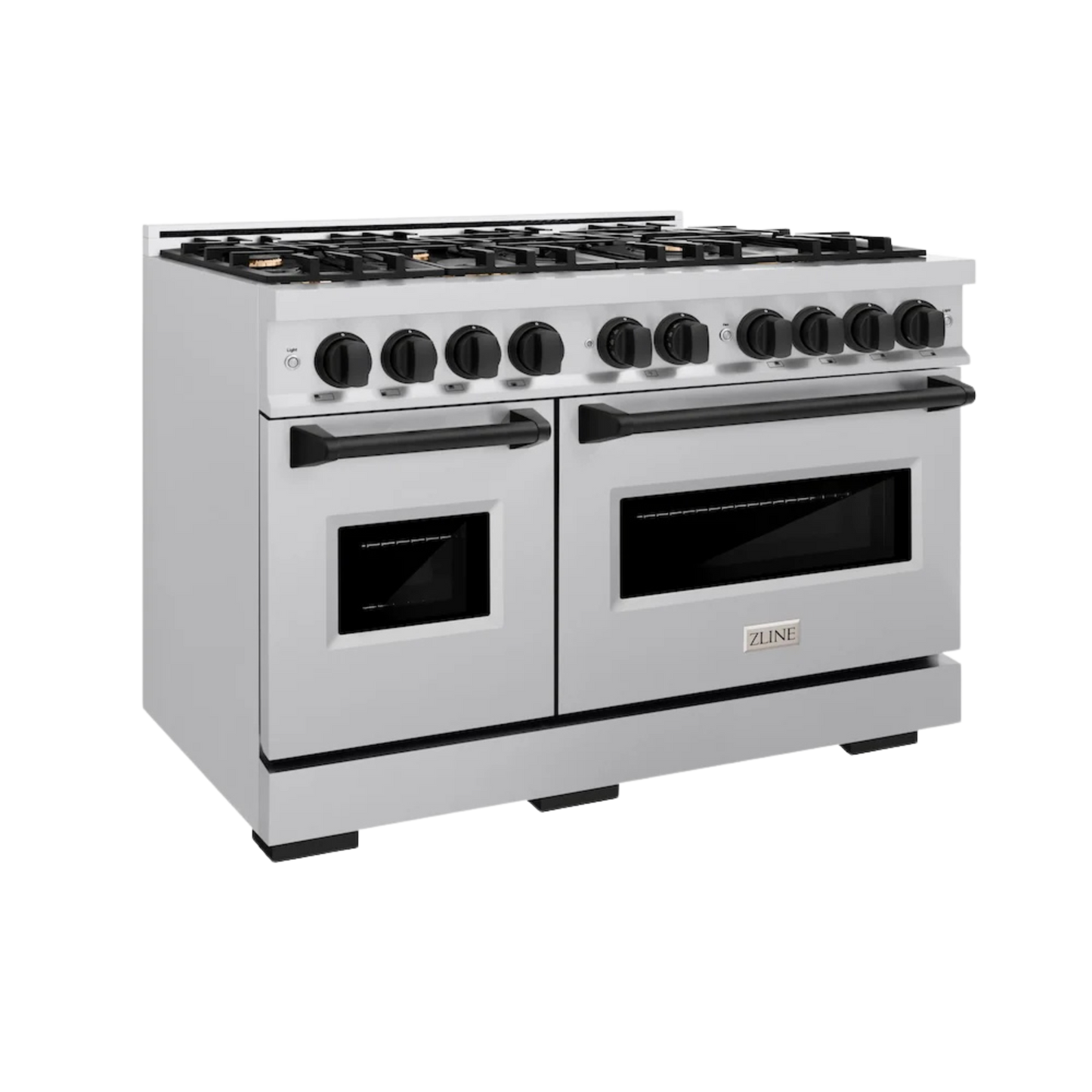 ZLINE Autograph Edition 48 in. 6.7 cu. ft. Classic Double Oven Gas Range with 8 Burner Cooktop in Stainless Steel with Matte Black Accents