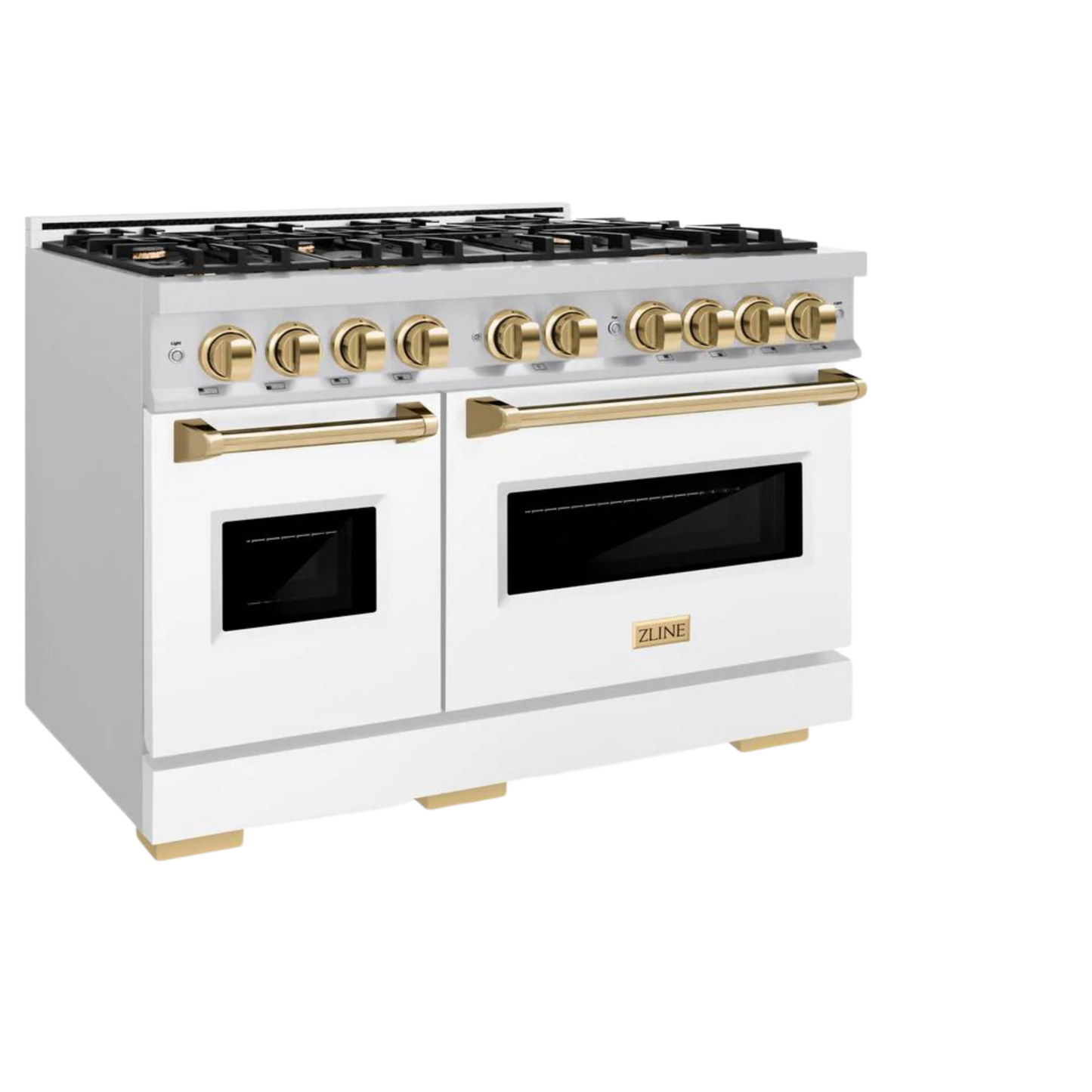 ZLINE Autograph Edition 48 in. 6.7 cu. ft. Classic Double Oven Gas Range with 8 Burner Cooktop in Stainless Steel with Polished Gold Accents