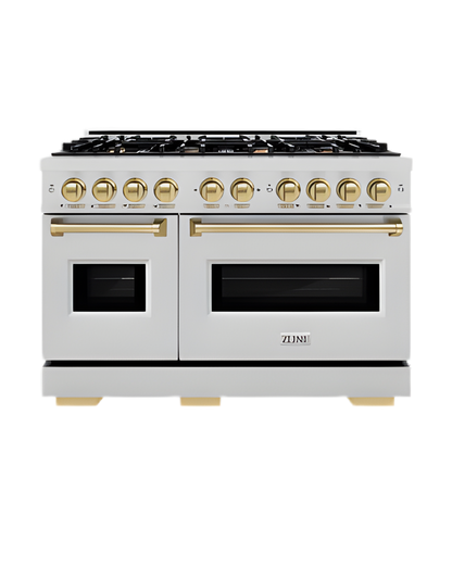 48″ ZLINE Autograph Edition Double Oven Gas Range – 8 Burner Cooktop (Champagne Bronze Accents)