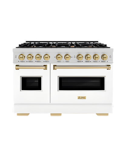 48″ ZLINE Autograph Edition Double Oven Gas Range – 8 Burner Cooktop (Champagne Bronze Accents)