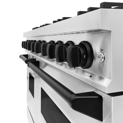 ZLINE Autograph Edition 48 in. 6.7 cu. ft. Classic Double Oven Gas Range with 8 Burner Cooktop in Stainless Steel with Matte Black Accents