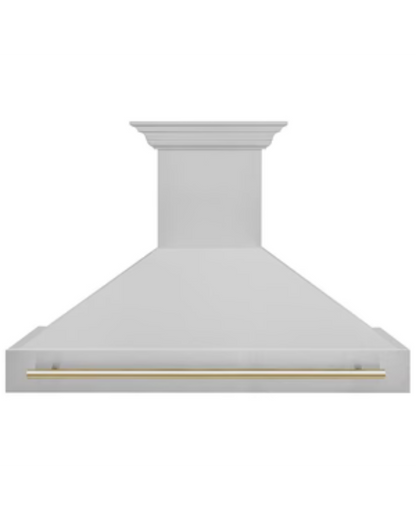 ZLINE Autograph Edition 48 in. Satin Stainless Steel Wall Mount Range Hood with Polished Gold Handle (8654SNZ-48-G)