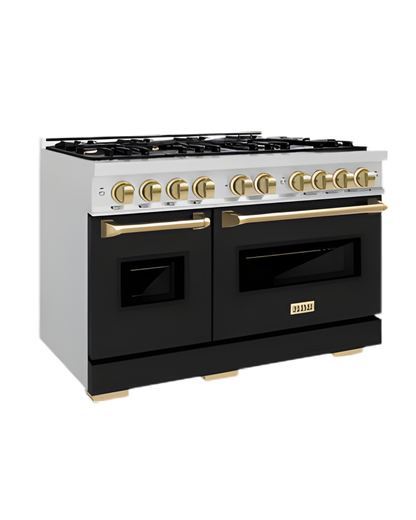 48″ ZLINE Autograph Edition Double Oven Gas Range – 8 Burner Cooktop (Champagne Bronze Accents)
