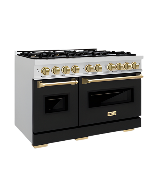 48″ ZLINE Autograph Edition Double Oven Gas Range – 8 Burner Cooktop (Champagne Bronze Accents)
