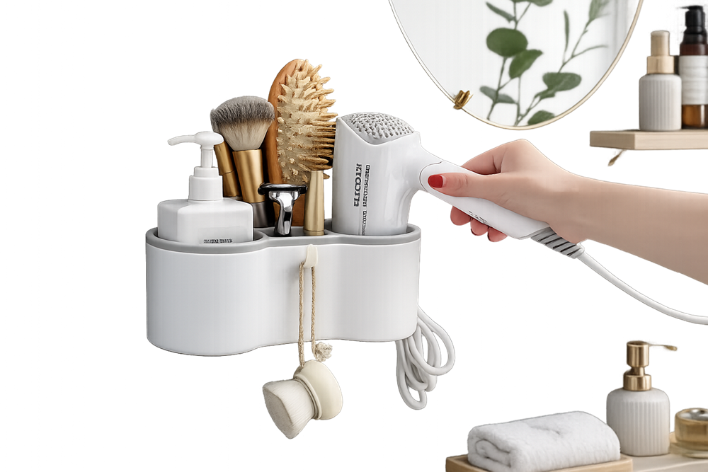 Plastic Bathroom Storage Holder For Bath Hair Dryer Organizer Rack