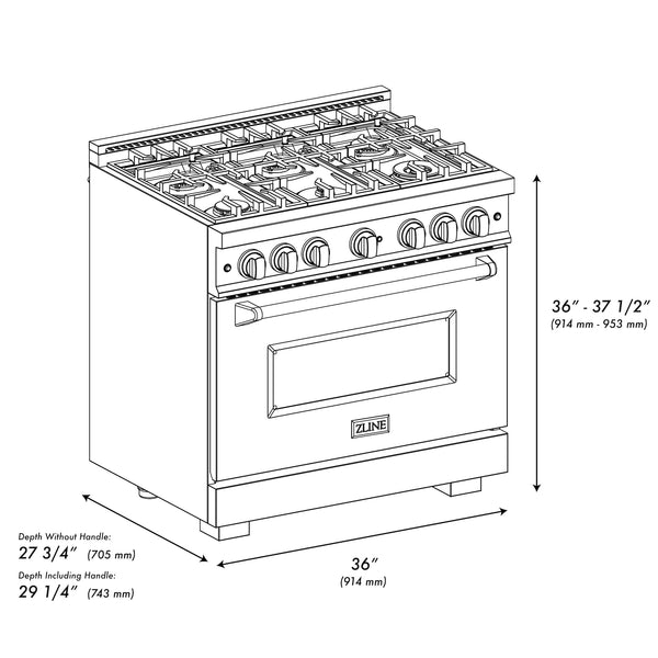 ZLINE Autograph Edition 36 in. 5.2 cu. ft. Classic Gas Range with 6 Burner Cooktop and Convection Gas Oven (CGRZ)